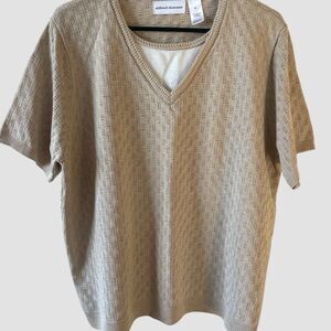 Alfred Dunner Knit Pullover Sweater Women’s XL Beige/White Short Sleeve Top NWT